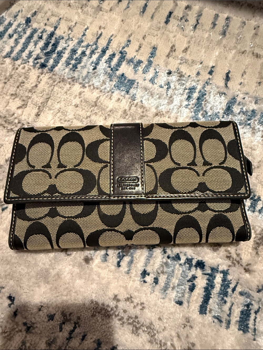 Coach Khaki and Black Signature Continental Wallet